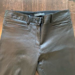 Dolce & Gabbana Black Leather Pants Front Zip & Extended Ankle Zipper Super Chic